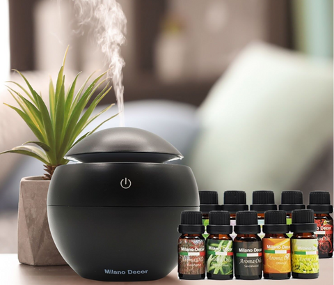 Milano Ultrasonic USB Diffuser with 10 Aroma Oils Humidifier LED Light BLACK