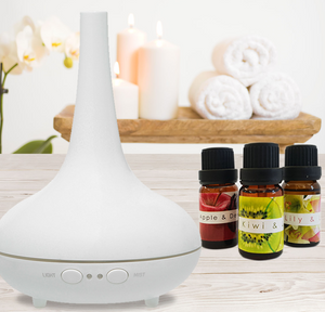 Essential Oil Diffuser Ultrasonic Humidifier Aromatherapy LED Light 200ML 3 Oils - White