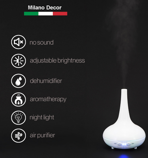 Essential Oil Diffuser Ultrasonic Humidifier Aromatherapy LED Light 200ML 3 Oils - White