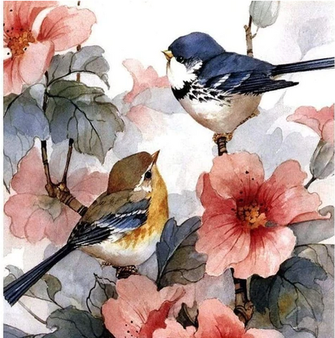 FULL DRILL5D DIY DIAMOND PAINTING KITS CARTOON TWO BIRDS ON THE FLOWER BRANCH