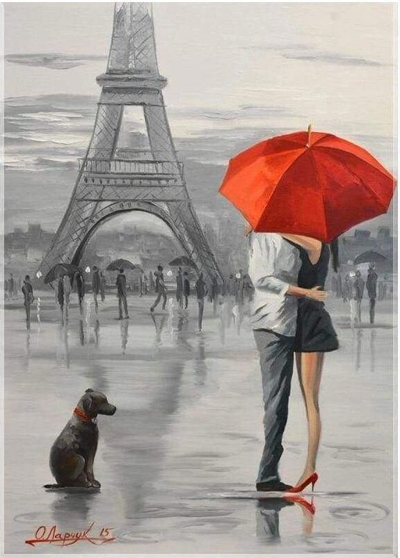 FULL DRILL - 5D DIY DIAMOND PAINTING KITS SWEET COUPLE STANDING IN FRONT OF THE EIFFEL TOWER