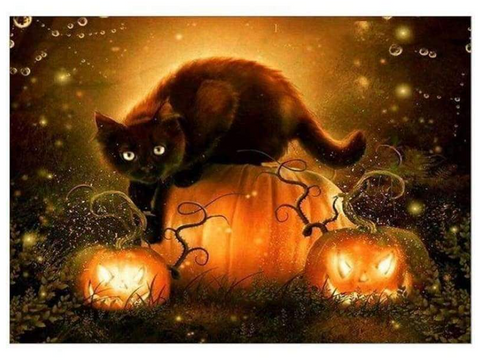 FULL DRILL 5D DIY DIAMOND PAINTING KITS HALLOWEEN STYLE CATPUMPKIN LAMP