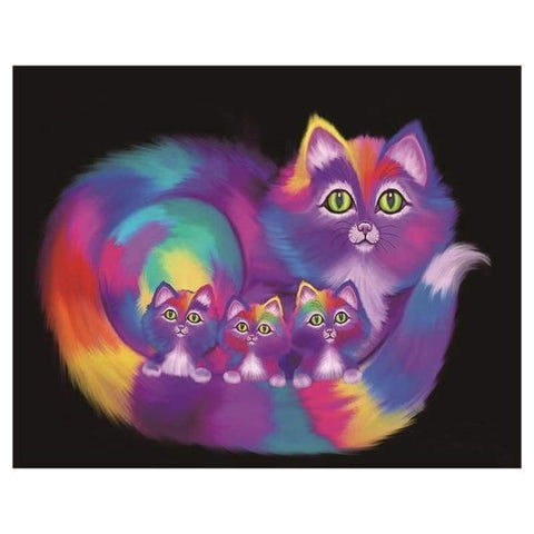 FULL DRILL - 5D DIY DIAMOND PAINTING KITS DREAM COLORFUL CHROMATIC CATS FAMILY