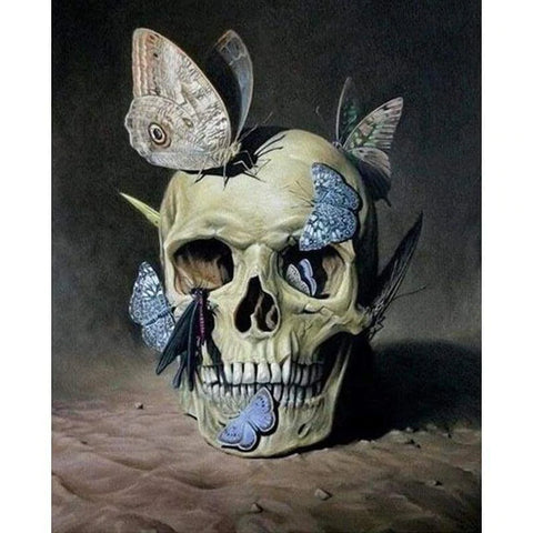 FULL DRILL - 5D DIY DIAMOND PAINTING KITS TERRIBLE SKULL BUTTERFLY KISS