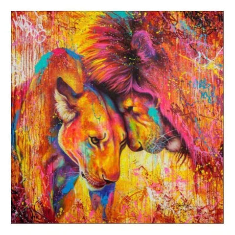 FULL DRILL - 5D DIY DIAMOND PAINTING KITS CARTOON COLORFUL LIONS LOVER 60x60