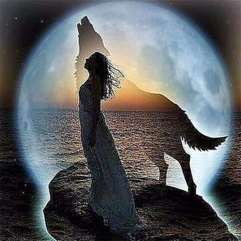 Full Drill - 5D DIY Diamond Painting Kits Dream Moon Wolf And Beauty