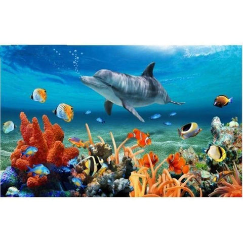 FULL DRILL - 5D DIY DIAMOND PAINTING KITS UNDERSEA SCENE DOLPHIN FISH