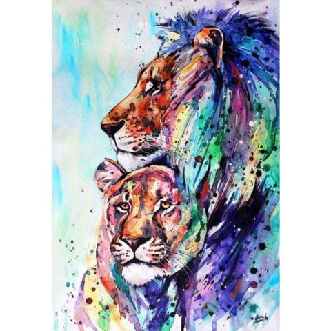 FULL DRILL - 5D DIY DIAMOND PAINTING KITS WATERCOLOR LOVING LIONS 50x70