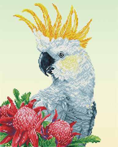 DIAMOND DOTZ  WHITE COCKATOO AND WARATAHS, 51 X 41CM