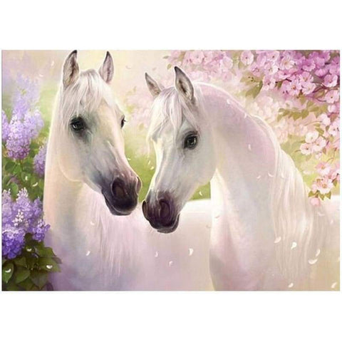 FULL DRILL - 5D DIY DIAMOND PAINTING KITS ANIMAL WHITE HORSES 50X70
